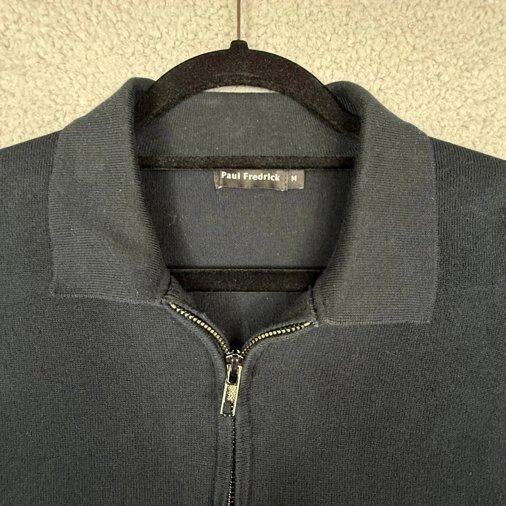 Paul Fredrick Mens Black‎ Quarter Zip Long Sleeve Polo Sweater Striped Trim Sz M